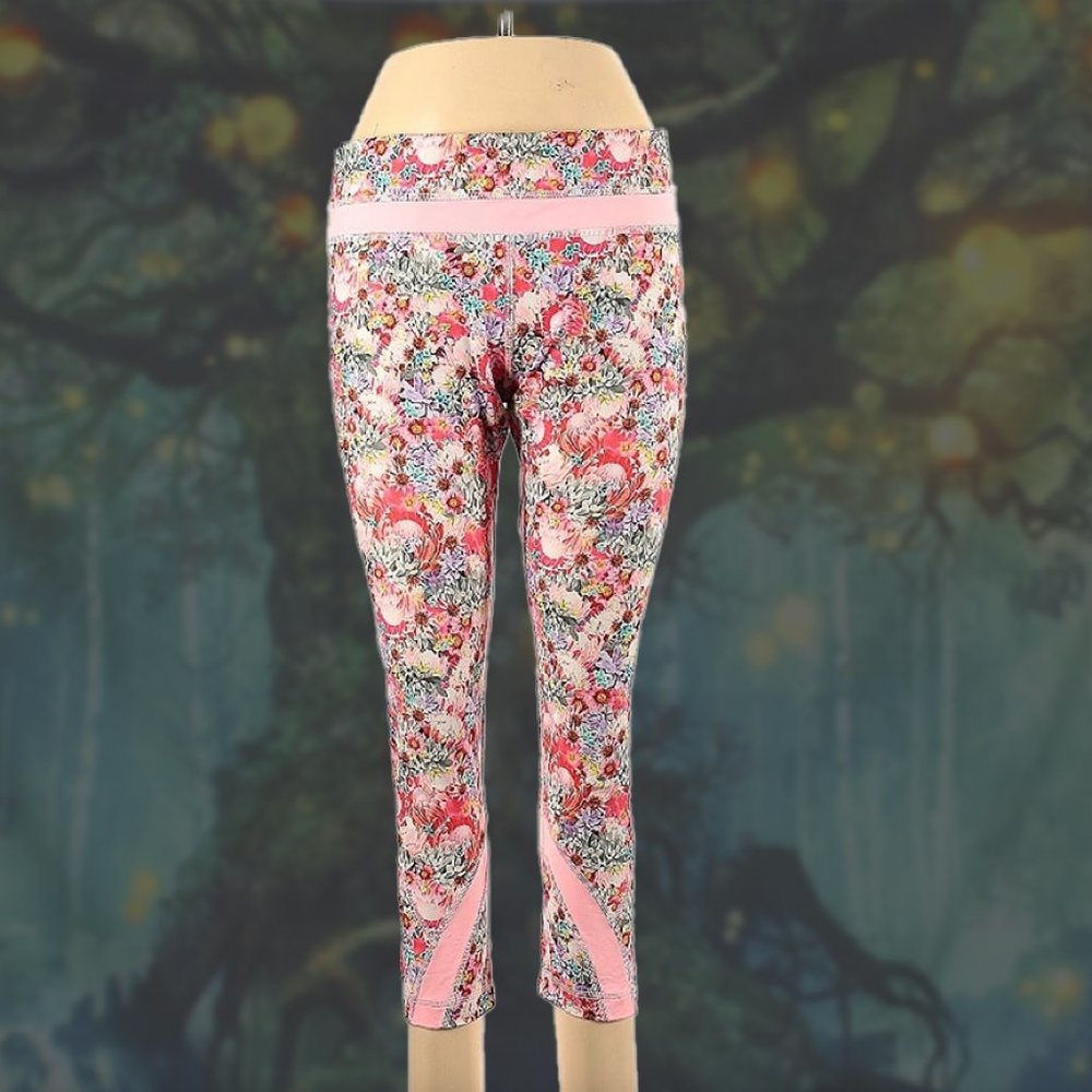 lululemon athletica Pink Floral Cropped Leggings